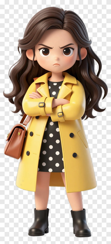 Cartoon Girl In Yellow Coat PNG