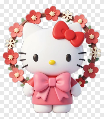 Hello Kitty With Floral Wreath PNG