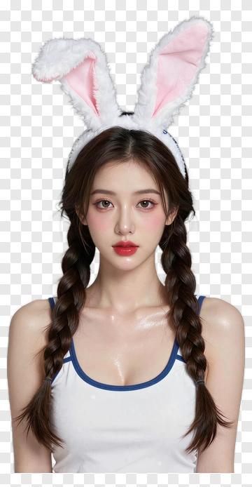 Young Woman Wearing Bunny Ears PNG