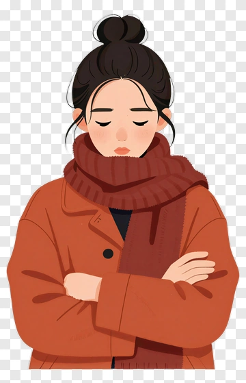 Woman In Brown Coat With Scarf PNG