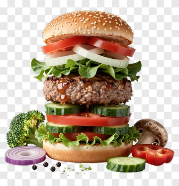 Delicious Hamburger With Fresh Vegetables PNG