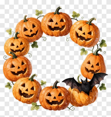 Halloween Pumpkin Wreath With Bat PNG