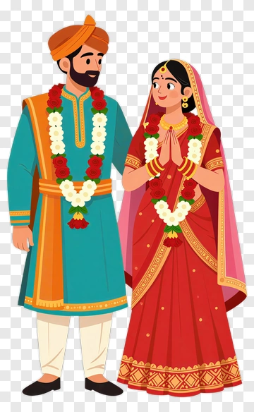 Couple In Traditional Indian Wedding Attire PNG