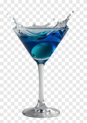 Blue Cocktail Splashing In A Martini Glass PNG