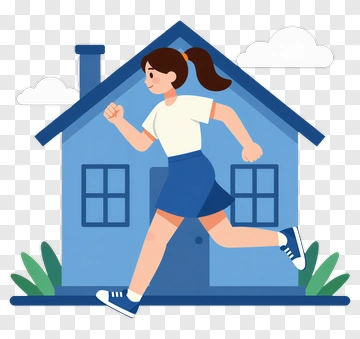 Cartoon Girl Running Outside A House PNG
