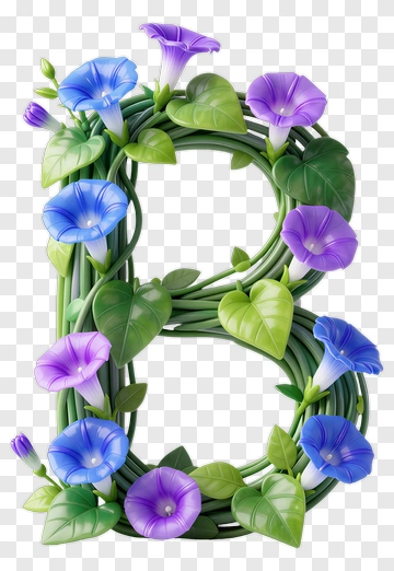 Floral Letter B With Vines And Flowers PNG