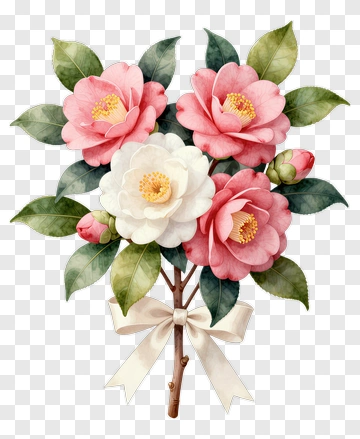 Flower Bouquet With Pink And White Camellias PNG