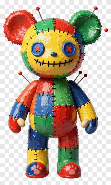 Colorful Plush Bear Toy With Pins PNG