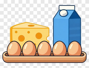 Cartoon Eggs, Cheese, And Milk PNG