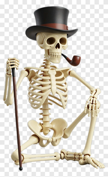 Skeleton Wearing A Top Hat And Holding A Pipe PNG
