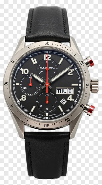 Carrera Chronograph Watch With Black Leather Strap PNG