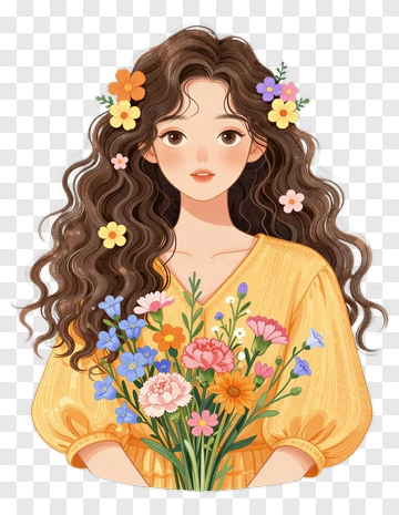 Woman Holding A Bouquet Of Flowers PNG