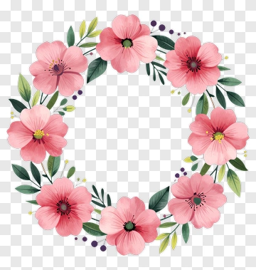 Floral Wreath With Pink Flowers PNG