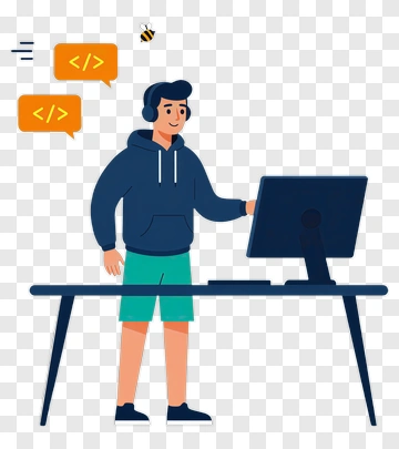Cartoon Programmer Working At A Computer PNG