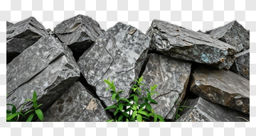 Stack Of Gray Rocks With Green Plants PNG
