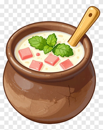 Cartoon Pot Of Soup With Mint And Cubes PNG