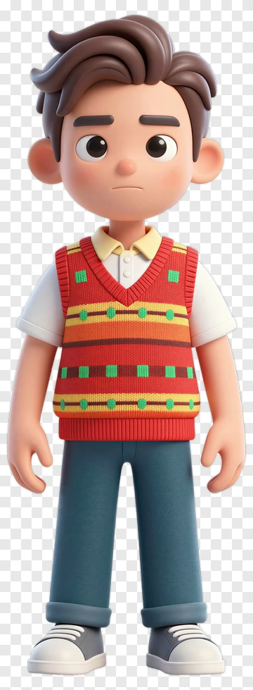Cartoon Boy In Colorful Sweater Vest PNG