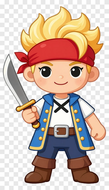 Cartoon Pirate Holding A Sword PNG