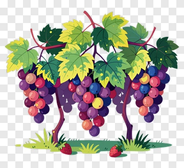 Colorful Grapevine With Grapes And Leaves PNG