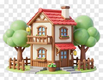 3D House Surrounded By Trees PNG