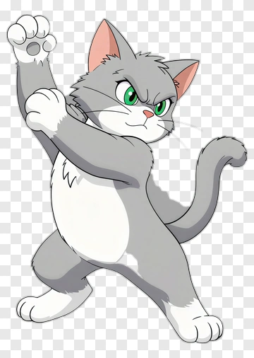 Cartoon Cat Posing With Raised Paw PNG
