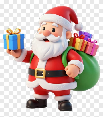 Cartoon Santa Claus Holding A Gift PNG