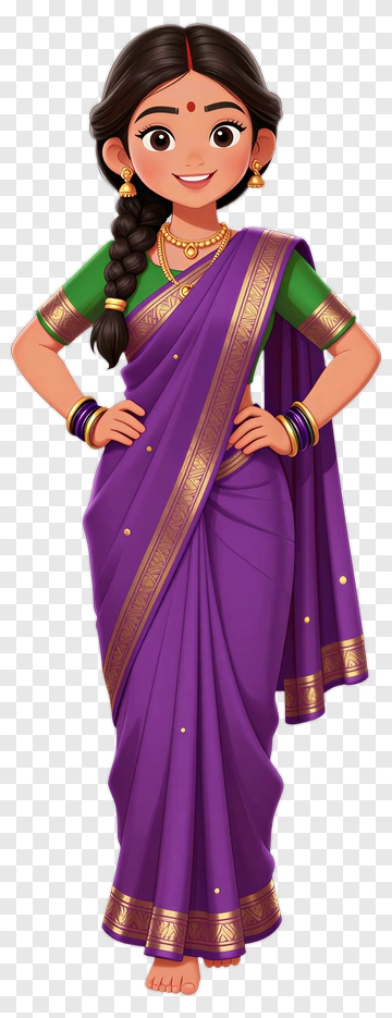 Cartoon Girl In Purple Saree PNG