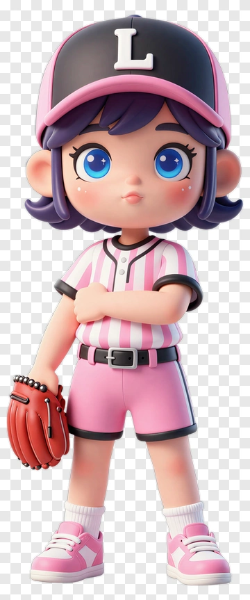 3D Cartoon Girl Baseball Player PNG