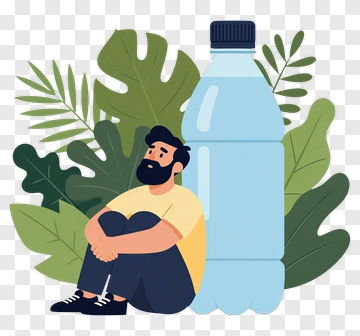 Man Sitting Beside A Water Bottle PNG