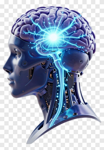 Futuristic Human Head With Brain And Circuitry PNG