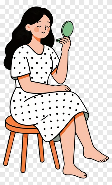 Woman Sitting And Looking In A Mirror PNG