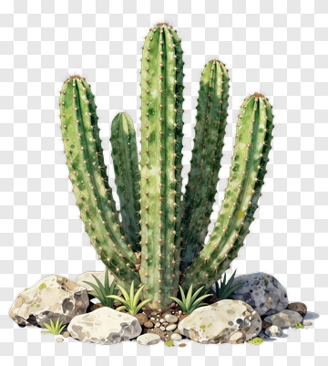 Cactus With Rocks And Grass PNG