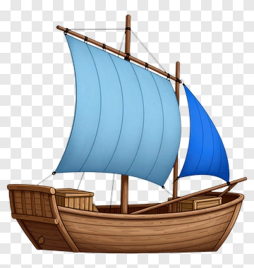 Cartoon Sailing Boat With Blue Sails PNG