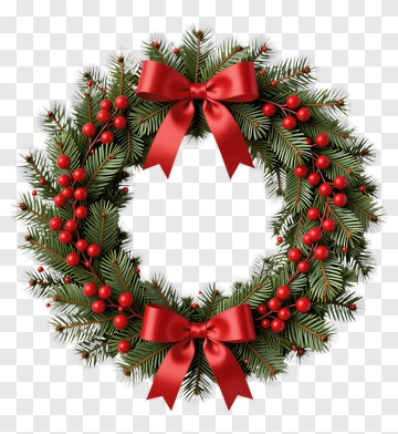 Christmas Wreath With Red Bows And Berries PNG