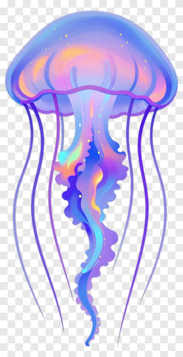 Colorful Jellyfish With Flowing Tentacles PNG