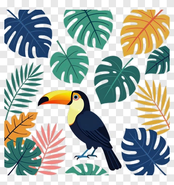 Toucan Among Tropical Leaves PNG