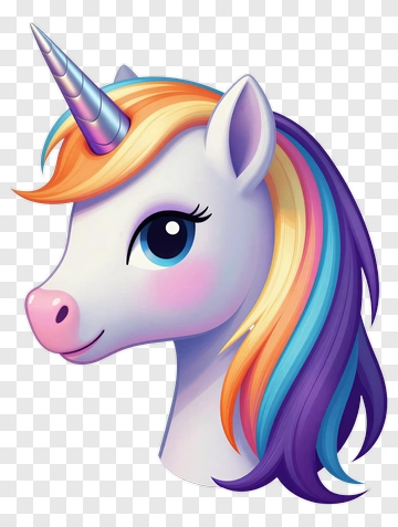 Cartoon Unicorn Head With Colorful Mane PNG