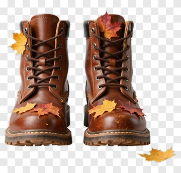 Brown Boots With Autumn Leaves PNG