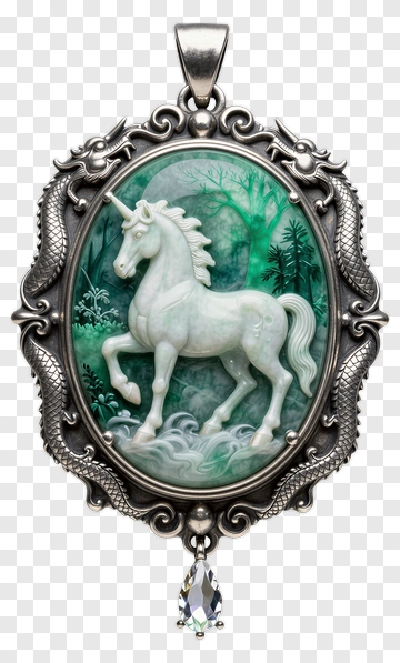 Unicorn Cameo Pendant With Silver Frame PNG
