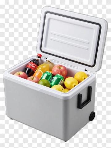 Cooler Filled With Drinks And Apples PNG