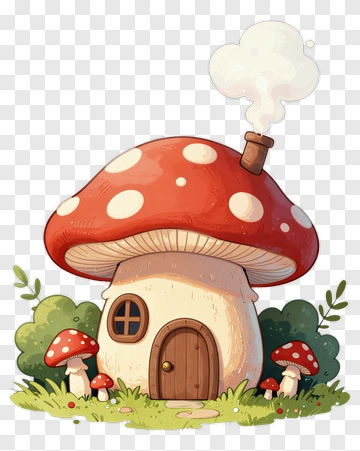 Cartoon Mushroom House With Smoke PNG
