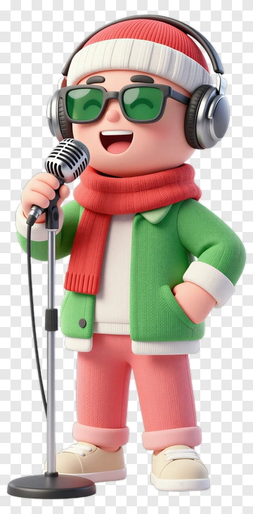 Cartoon Boy Singing With Microphone PNG
