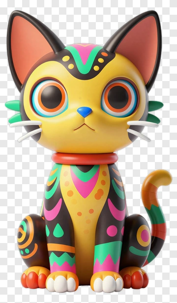 Colorful Cat Figurine PNG