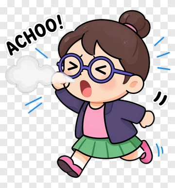 Cartoon Girl Sneezing With Speech Bubble PNG