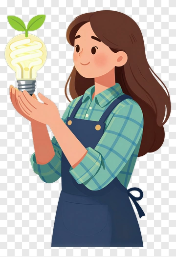 Woman Holding A Light Bulb With A Plant PNG