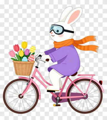 Cartoon Bunny Riding A Bicycle With Easter Basket PNG