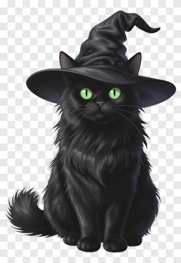 Cartoon Black Cat Wearing A Witch Hat PNG