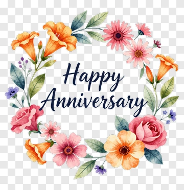 Happy Anniversary Floral Wreath PNG