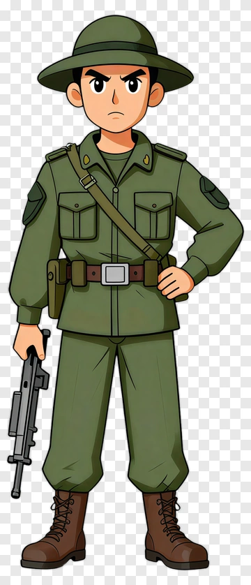 Cartoon Soldier Holding A Gun PNG