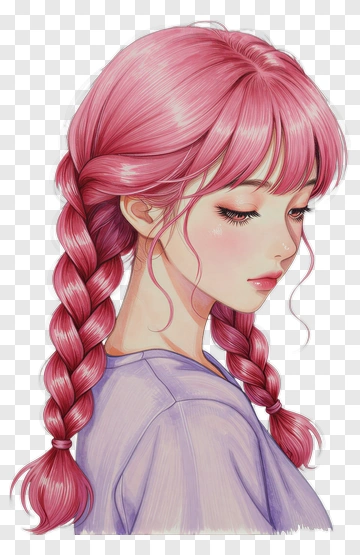 Girl With Pink Braided Hair PNG
